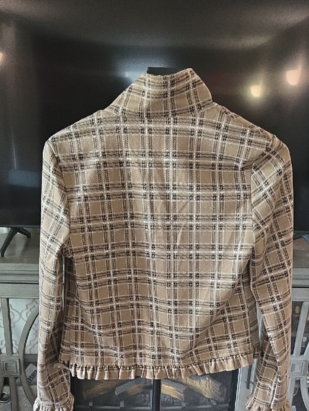 Grace Karin Beige Plaid Ruffle-Trim Blazer - Picture 4 of 5
